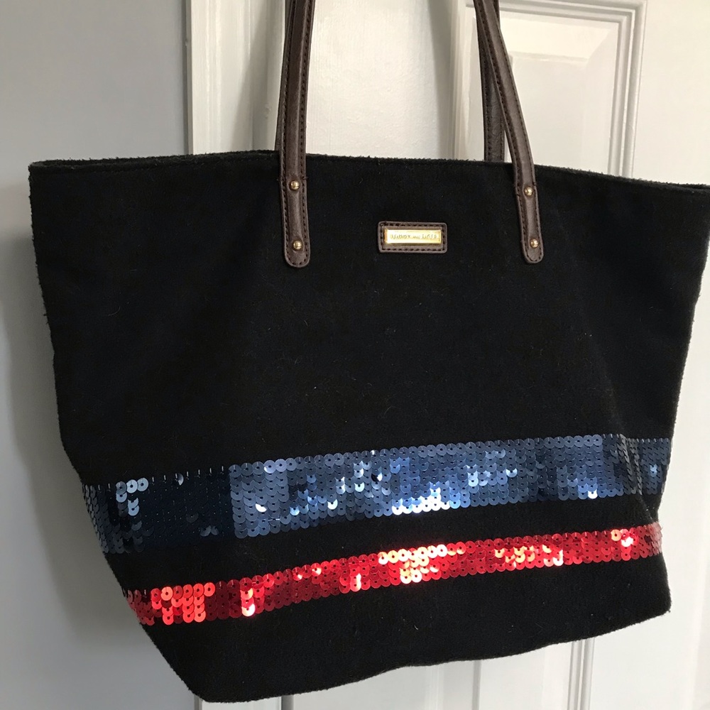 Tommy Hilfiger Black Wool Tote blue & red sequins - Picture 7 of 9